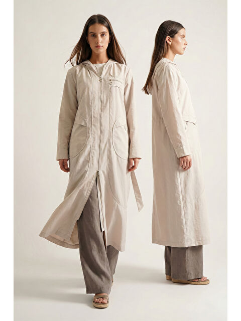 Remsa Kapüşonlu Yuvarlak Torba Cepli Fermuarlı Safari Kap 813 Taş