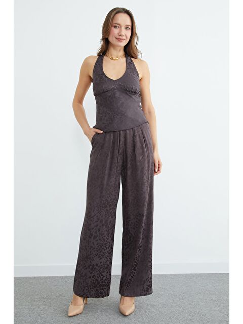 Fullamoda Leopar Desenli Pileli Palazzo Pantolon - S000506926-19413