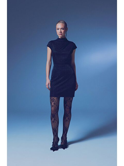 SATEEN Simli Dik Yaka Bodysuit - Siyah - S000338599-19351