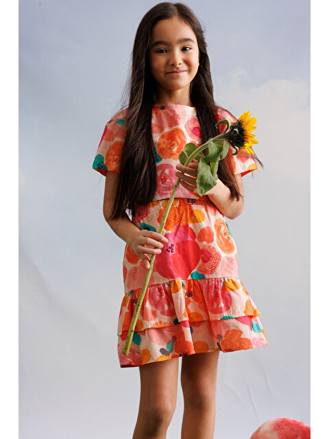 Le Mabelle Pudra Çiçek Desenli Kız Çocuk Etek Crop Takım - Lavinia