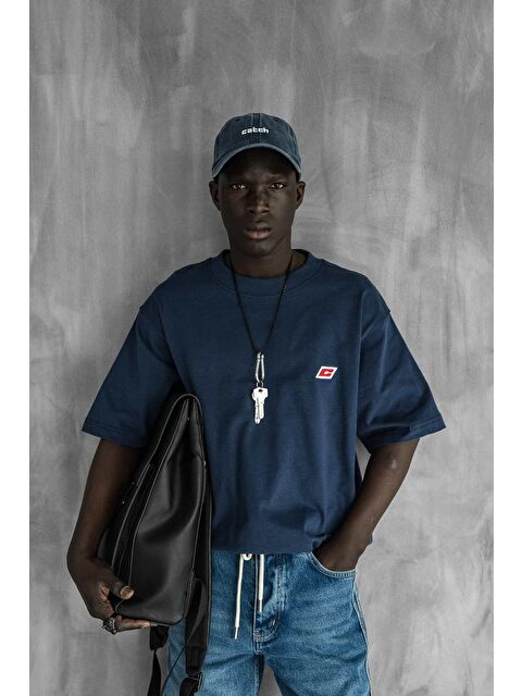 Abluka Online Erkek Oversize Nakışlı Tişört Mavi - S000362438-17234