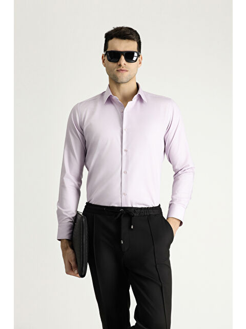 Kiğılı Uzun Kol Slim Fit Dar Kesim Pamuklu Non Iron Saten Klasik Gömlek - S000405762-17878