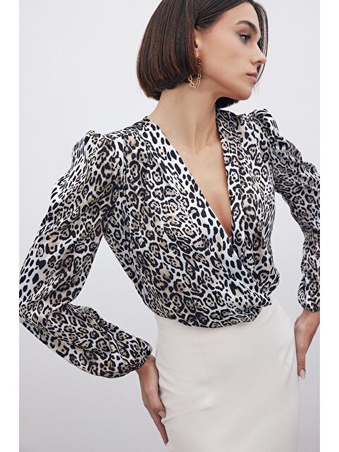 SATEEN Leopar Desenli Bodysuit - Siyah - S000384944-19351