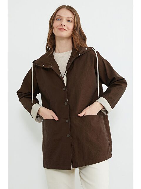 Fullamoda Çıtçıtlı Kapüşonlu Paraşüt Kumaş Trençkot - S000530794-19413