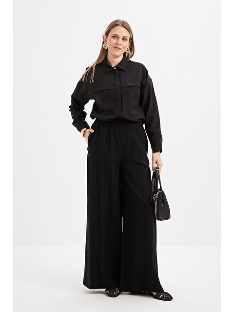 ALLDAY Siyah-Beli Lastikli Geniş Paça Pantolon - S000501536-19351
