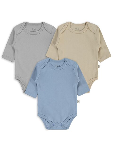 Civil Baby Basıc 3 Lü 0-36 Ay Çıtçıtlı Badi - Kahverengi 9-12 Ay - S000494708-4280