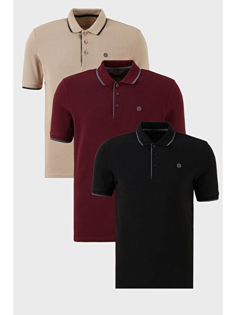 Buratti Pamuklu Slim Fit Şerit Detaylı Düğmeli Polo Yaka 3'lü Paket %100 Pamuk Tişört 5902118S3 - S000387096-37433