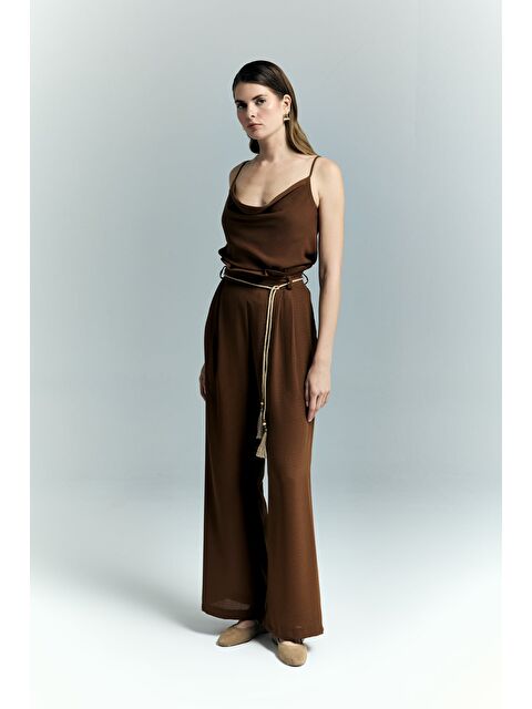 SATEEN Kemer Detaylı Pantolon - Kahve - S000531628-19413