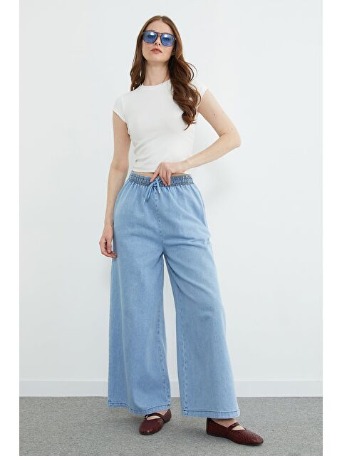 Fullamoda Beli Bağcıklı Wide Leg Jean - S000530848-8826