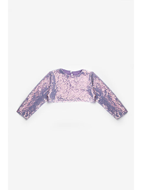 Le Mabelle Lila Uzun Kollu Pullu Kız Çocuk Crop Bluz