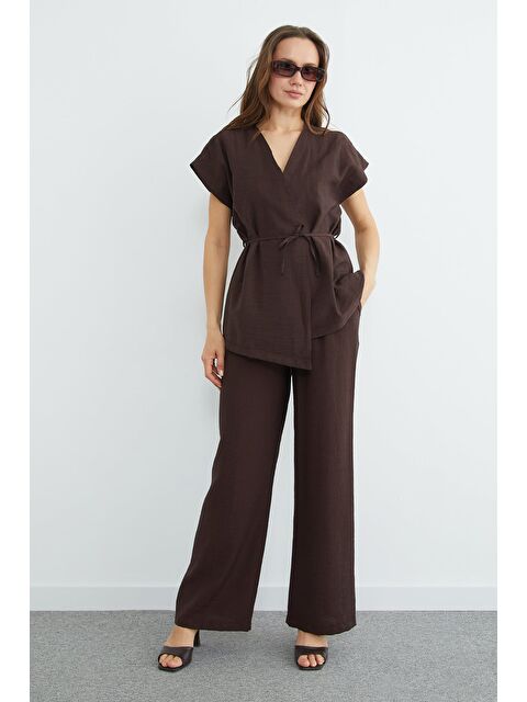 Fullamoda Beli Bağlamalı Düşük Kol Yelekli Krinkıl 2 Li Takım - S000519062-19413