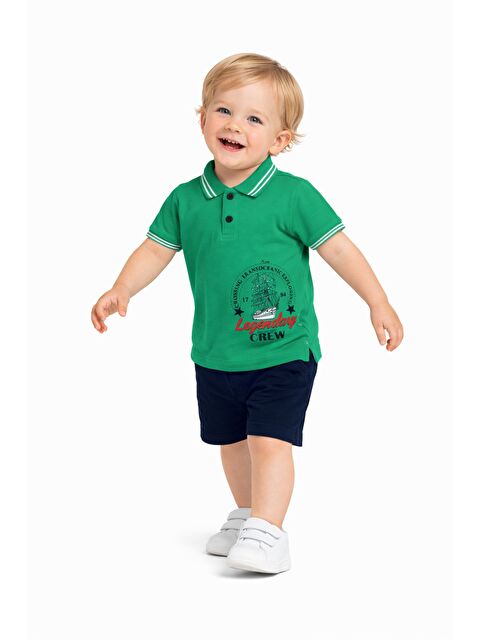 Kidex's Erkek Bebek Polo Yaka Baskılı Tshirt Şort Yazlık Takım