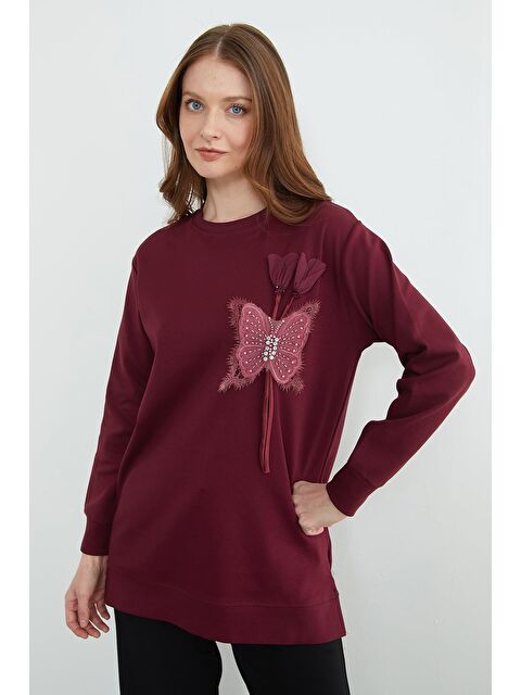 Fullamoda Kelebek Nakışlı Taşlı Bisiklet Yaka Tunik - S000530682-19951