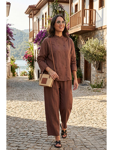 Lela Pamuklu Hakim Yaka Kruvaze Düğmeli Kadın Takım 6928978