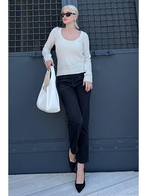 Madmext Bej Bisiklet Yaka Basic Örme Kazak Mg2189 - S000437736-19928