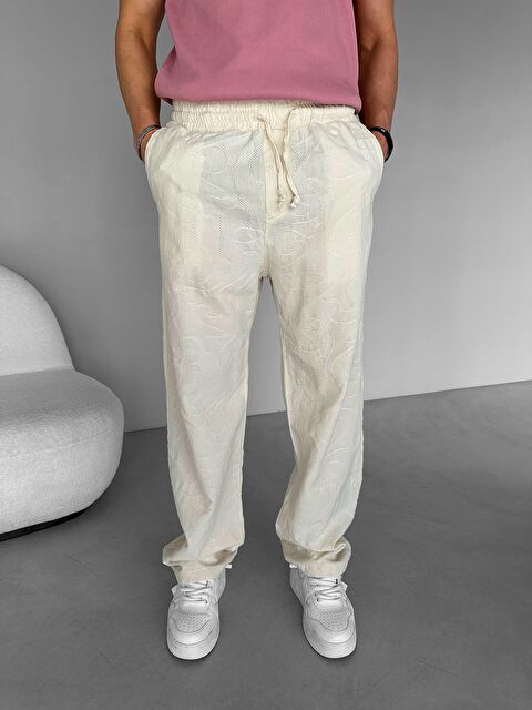 Abluka Online Örme Desenli Baggy Fit  Rahat Erkek Pantolon Bej - S000170347-19928
