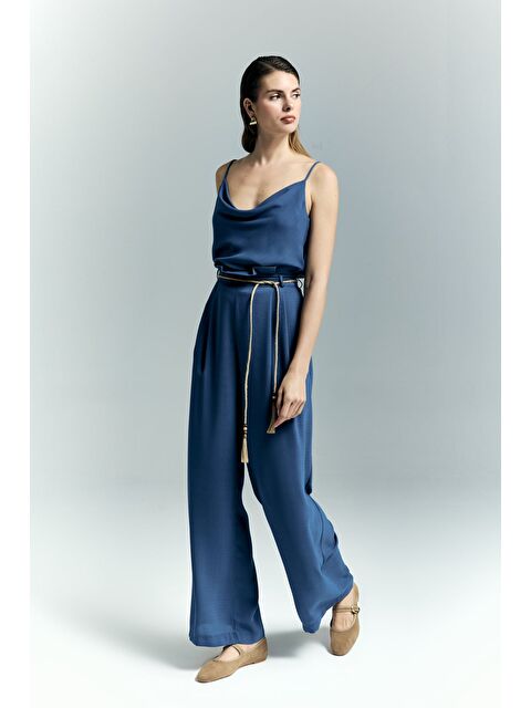 SATEEN Kemer Detaylı Pantolon - İndigo - S000531628-23093