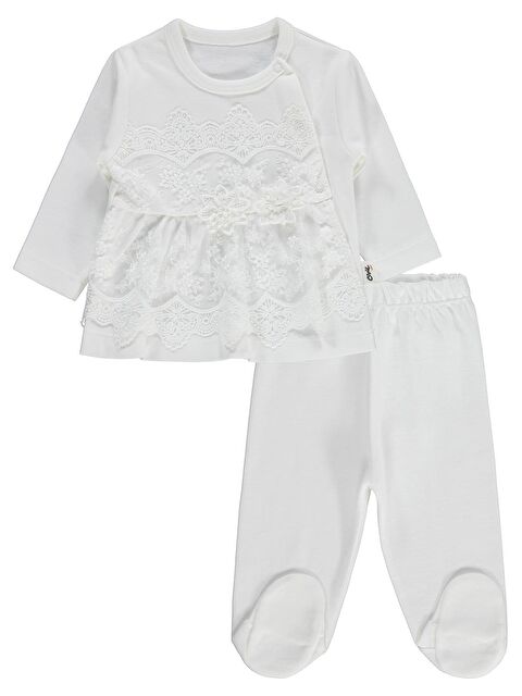Civil Baby Fırfır Tüllü 1-9 Ay Pijama Takımı - Ekru 9-12 Ay - S000494688-19965