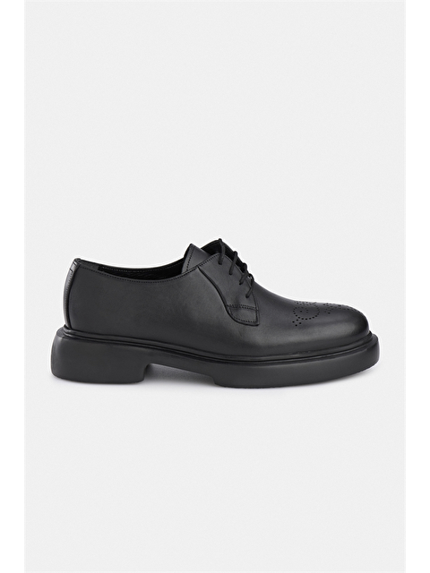 Süvari Siyah Gerçek Deri Bağcıksız Klasik Ayakkabı