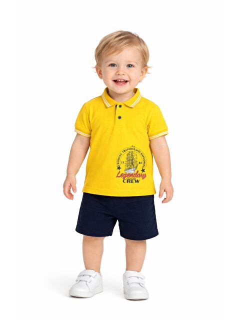 Kidex's Erkek Bebek Polo Yaka Baskılı Tshirt Şort Yazlık Takım