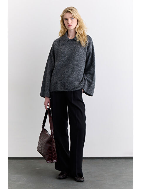 Manuka Geniş Yaka Oversıze Kazak Antrasit - S000499146-29666