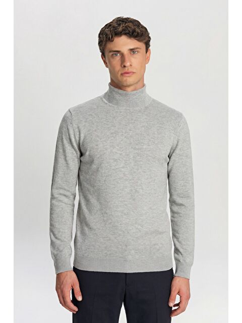 Sabri Özel Gri Regular Fit Pamuklu Yarım Balıkçı Yaka Erkek Triko Kazak - S000523565-20600