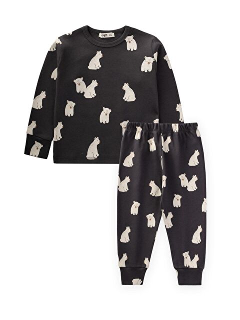 CİGİT Baskılı Pijama Takım 1-5 Yaş Antrasit - S000330643-29666