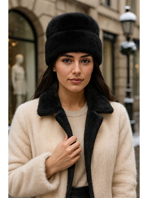 Luminos Butik Kadın Siyah Yünlü Pelüş Bere BERE1146 - S000464962-19351