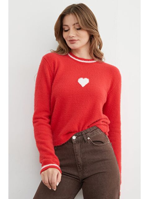 Fullamoda Kalp Desenli Bisiklet Yaka Sakallı Kazak - S000480996-20048