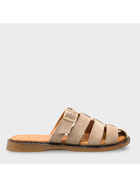 Capone Outfitters Missy Hakiki Süet Gladyatör Düz Topuklu Kadın Sabo Terlik