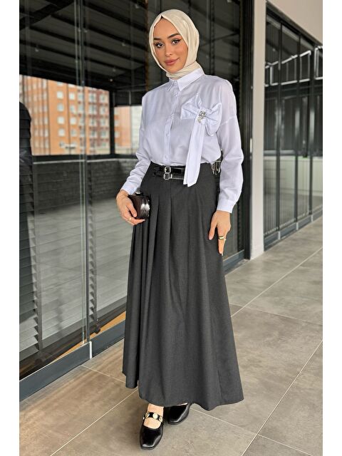 Julude Kadın Kemer Detaylı Pileli Tesettür Etek - S000386579-29666