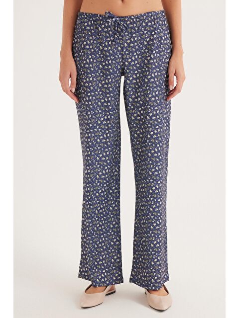 TUDORS Kadın Relax Fit Rahat Kesim Beli Lastikli Bağlamalı Desenli Pantolon - S000522910-37369