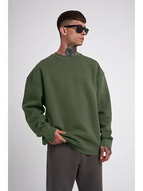 Jane's Unisex Biskilet Yaka Üç İplik SweatShirt - Haki