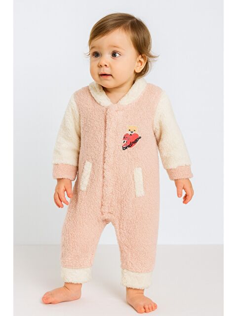 Kidex's Kışlık Tatlı Welsoft Kalpli Nakışlı Kolay Giyimli Kapüşonsuz Bebek Tulum