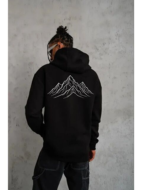 Jane's Erkek Nihilist Penguen Özel Tasarım Oversize Kapüşonlu Sweatshirt - Siyah