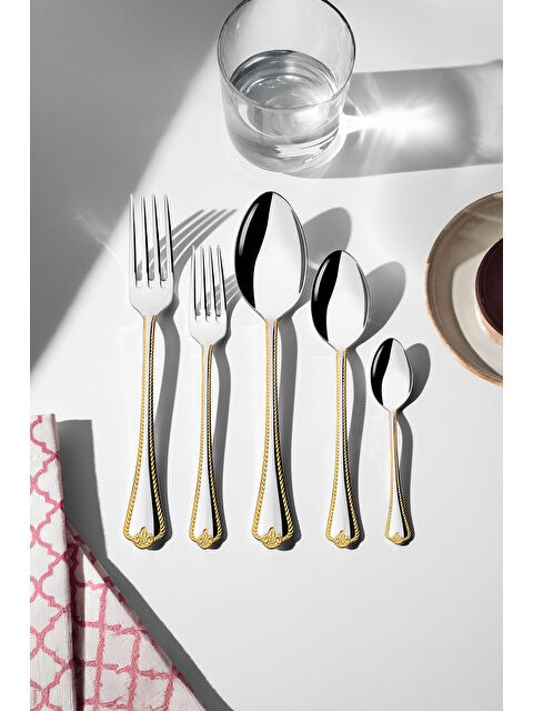 Nehir Fulya Altın Sade 12 Kişilik 60 Parça Kutulu Çatal Kaşık Takımı - S000495374-20076