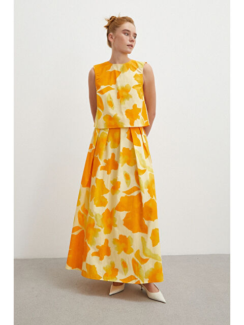 Never More Batik Desen Sıfır Kol Bluz Sarı - S000490880-20072