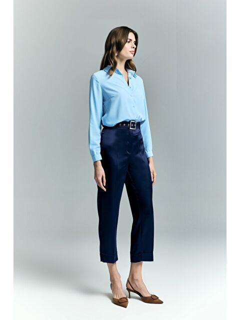 SATEEN Lisa Saten Duble Paça Pantolon - Lacivert - S000531625-21164