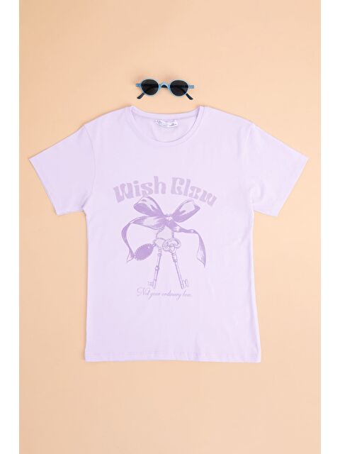Fullamoda Fiyonk Ve Yazı Baskılı Kız Çocuk Tişört