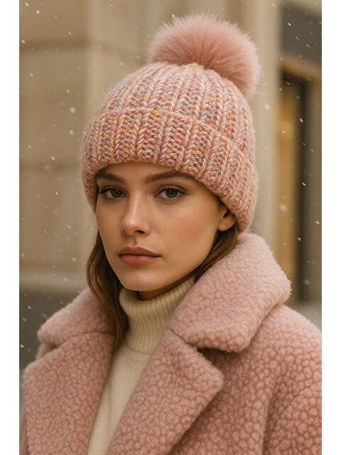 Luminos Butik Kadın Pudra Ponponlu Yünlü Bere BERE1142 - S000464948-7152