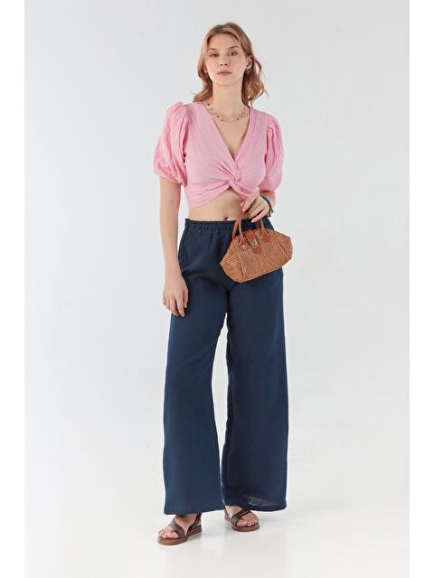 Fullamoda Beli Lastikli Cepli Keten Pantolon - S000387875-21164