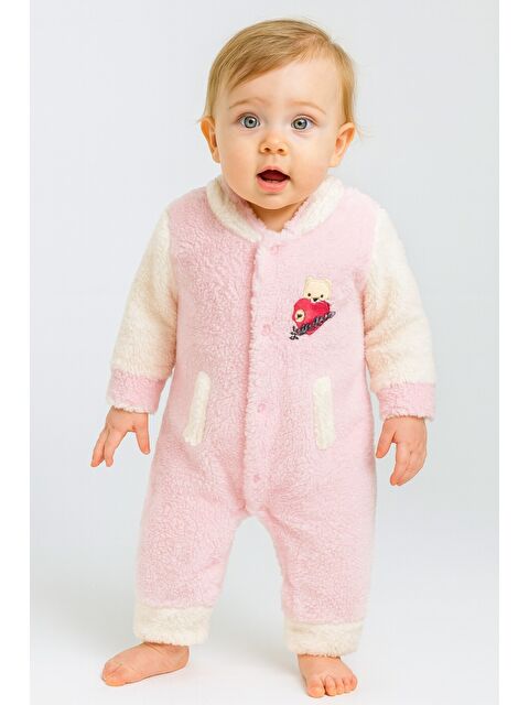 Kidex's Kışlık Tatlı Welsoft Kalpli Nakışlı Kolay Giyimli Kapüşonsuz Bebek Tulum