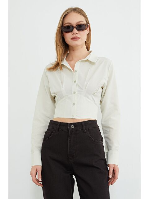 Fullamoda Basic Korse Detaylı Crop Gömlek