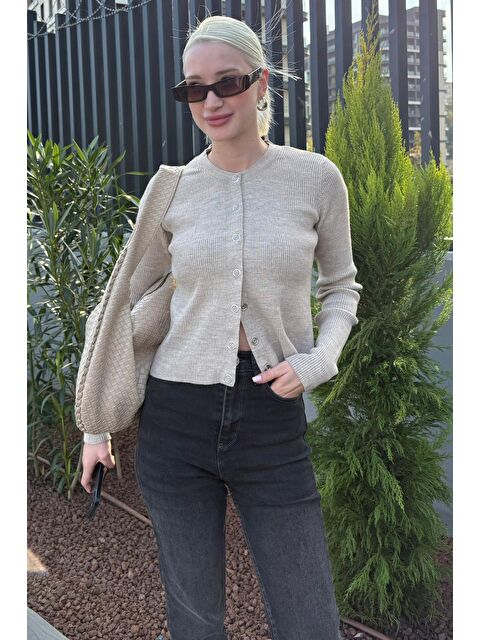 Madmext Bej Çıt Kapamalı Triko Kadın Hırka Mg2579 - S000508319-19928