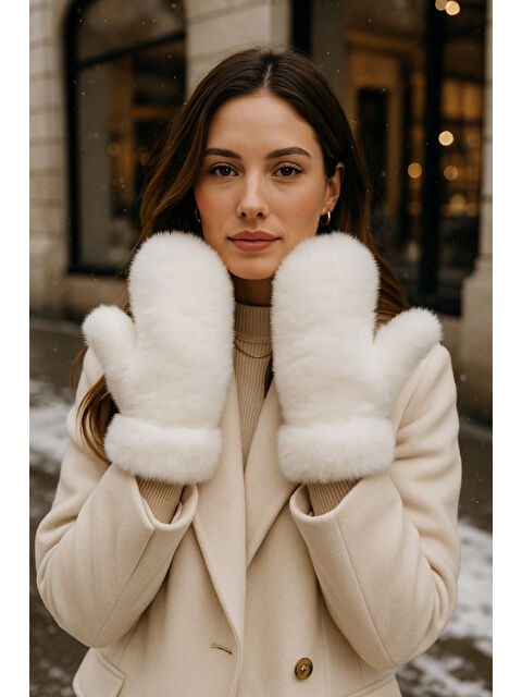 Luminos Butik Kadın Ekru Pelüş Eldiven ELD32 - S000464965-19965