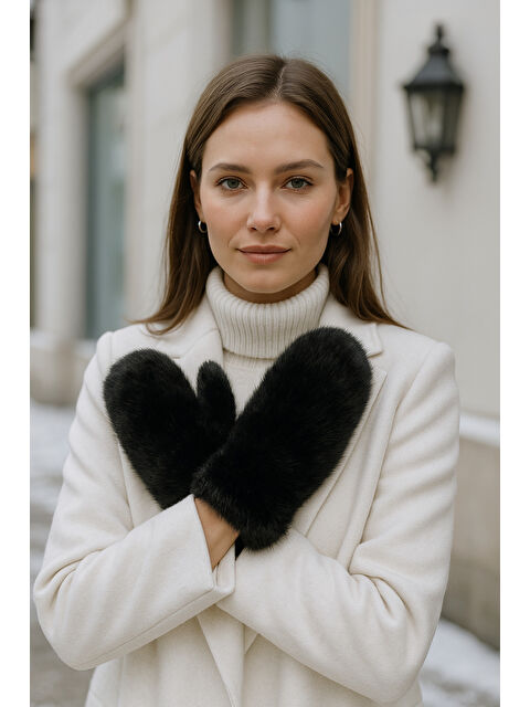 Luminos Butik Kadın Siyah Pelüş Eldiven ELD32 - S000464965-19351