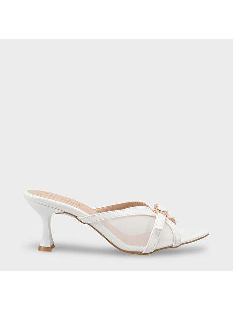 Capone Outfitters Marnie Sivri Burunlu Fileli Metal Tokalı Orta Topuklu Kadın Terlik