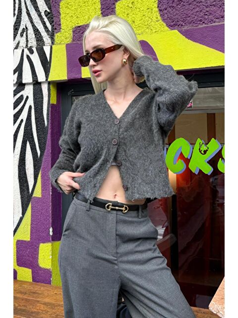 Madmext Antrasit V Yaka Kadın Triko Hırka Mg2462 - S000508321-29666