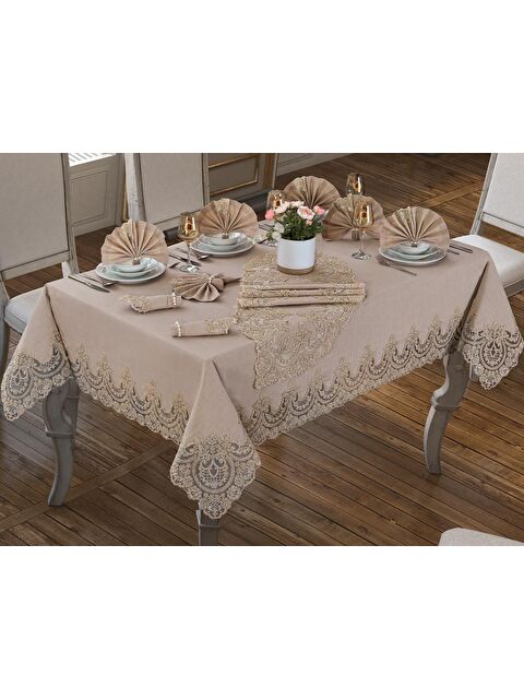 Çeyiz Diyarı Lisa Masa Örtüsü Takımı 18 Parça Cappucino - S000496118-19413