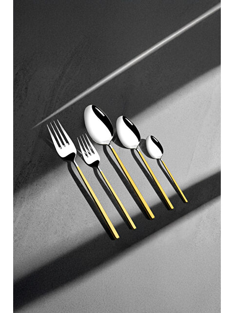 Nehir Gloria Altın Sade 6 Kişilik 36 Parça Kutulu Çatal Kaşık Bıçak Takımı - S000496119-20076